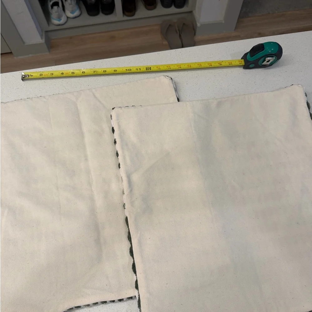 Green and White Textured Pillow Covers, Set of 2 for 18x18 Inserts